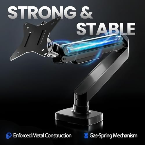 Image of EVEO Premium Single Monitor Arm 14 inch-34 inch, Adjustable Gas Spring Monitor Mount, Single Arm Desk Mount for 34 Inch Computer Screens, VESA Compatible Stand with Clamp and Grommet Base - Black