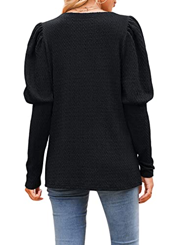 DOROSE Womens Puff Long Sleeve Crewneck Cable Knit Casual Loose Pullover Sweater Tops4