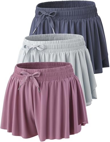 Womens 3-pack flowy running shorts with built-in spandex