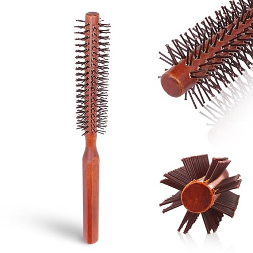 Agatige Small Round Hair Brush, Nylon Bristles Curling Comb Quiff Roller Hair Styling Brush for Wet Hair Bangs, Beard, Lifting