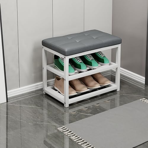 IYUESQ Taburete de Madera para Cambiar Zapatos, Moderno Banco de Entrada, con Espacio para Guardar Zapatos, Ideal para Pasillo, Sala de Estar y vestíbulo (Gris, 50 x 30 x 45 cm).