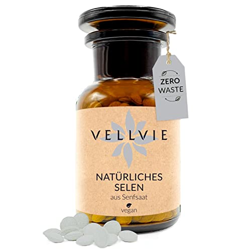 Selen aus Senfsaat Natürlich Plastikfrei 180 Stk. Bioverfügbar mit Leinsamenmehl - Vegan ohne Zusätze von VELLVIE Starterglas Cover