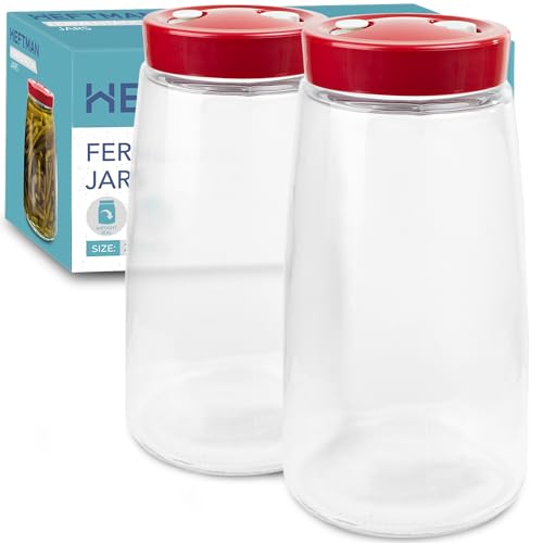 HEFTMAN Fermentacion Frascos de Vidrio con Tapa - Fermentador con Ventilación de Liberación de Aire de 1 vía, 2,2 Litros para Fermentación Kéfir, Kimchi, Fermentadora de Masa Madre (2 Unidades)