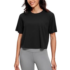 CRZ YOGA Womens Loose Fit Cotton Polyester Short Sleeve Shirts Crop Tops Casual Workout T-Shirts