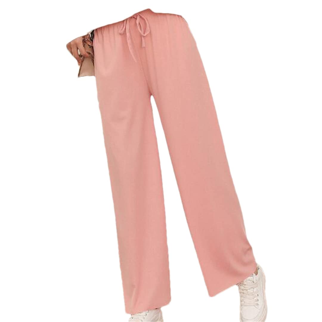 Hndudnff Womens High-Waisted Wide-Leg Pants Summer Ice Silk Raw Cropped Straight-Leg Pants