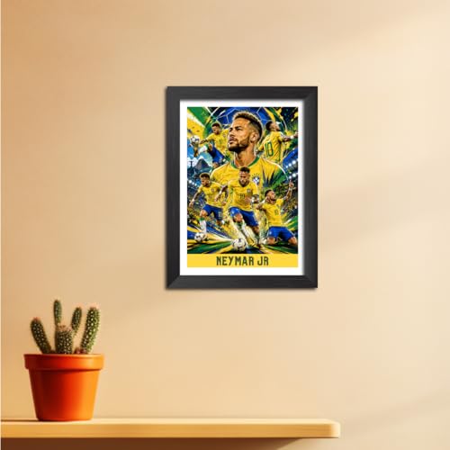 Image of TenorArts Neymar Jr Brazil Poster Worldcup Themed Laminated Photo Frame Painting with Matt Finish Black Texture (12 inches x 9inches)