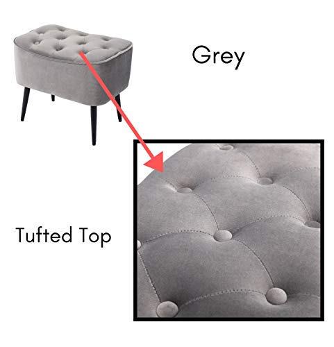 BIRDROCK HOME Tufted Curve Ottoman Velvet Foot Stool - Upholstered Padded Footrest for Living Room or Bedroom - Small Cushioned Accent Chair for Couch, Sofa, Large Seating - Modern Furniture - Grey - Thumbnail 5