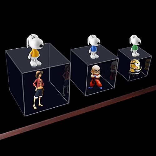 Cliselda 3Pcs Clear Acrylic Display Boxes, 4 Sided Acrylic Cube Stand Risers Showcase, Acrylic Display Case For Collectibles Action Figures Toys #TOP5