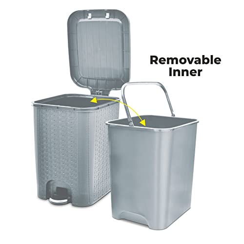 Image of FLAIR Ultra Home Pedal Trash Bin - 15L Large Dustbin with Inner & Lid | Unbreakable Plastic, Odor Control, Lightweight | Non Garbage Smell | Perfect for Bathroom, Kitchen & Office (Grey)