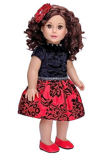 Holiday Spirit - 3 Piece 18 inch Doll Outfit - Holiday Red Taffeta Party Dress with Red Shoes and Headband - (Doll Not Included)