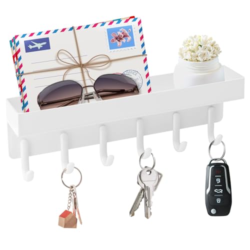 VIS'V Magnetic Key Holder Wall Mount, Compact Metal Key Rack with Tray, 6 Hooks, 2 Mount Options, White by VIS'V - Used condition - US$14.40