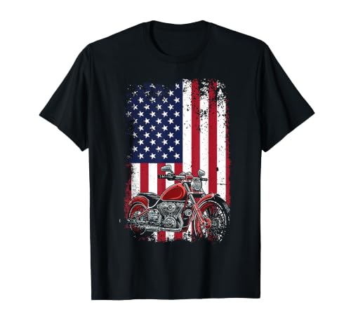 Image of Classic Motorcycle Biker American Flag T-Shirt