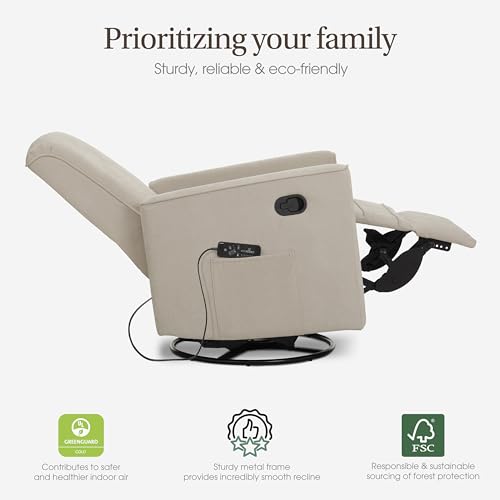 Image of Evolur Raleigh Glider with Massager in Charcoal, Upholstered Plush Seating 360 Swivel Glider Rocking Chair, FSC Certified, Greenguard Gold & JPMA Certified Nursery Glider Recliner