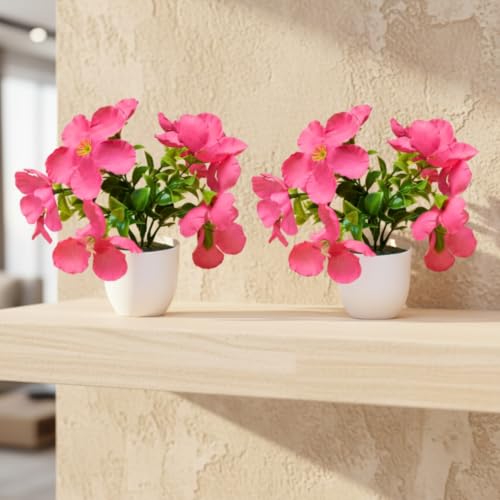 Image of fancymart Artificial Real Touch Flower Plant with Pot (Pack of 2), 16 cm Height, Decorative Faux Floral Plant for Home, Office, Living Room, Bedroom, Table & Shelf Decor