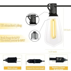 LED Outdoor String Lights 100Ft Waterproof Patio Lights with 55 Shatterproof ST38 Dimmable Edison Bulbs Dimmable Outdoor String Lights led for Porch Deck Garden Backyard Balcony Xmas 2700K