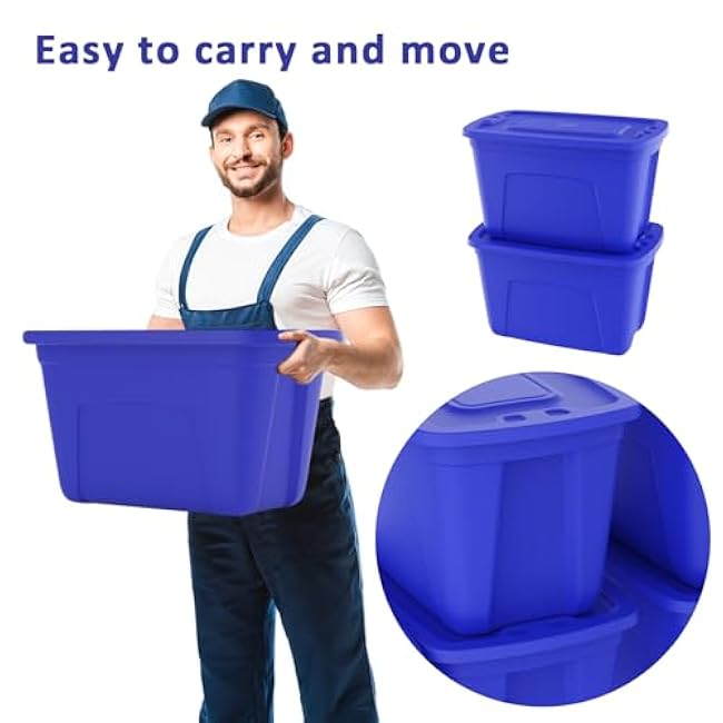 Storage Totes with Lids - Made in USA 18-Gallon (72-Quart) 4-Pack storage bins with lids plastic storage containers large storage boxes for Organizer Blue/Blue