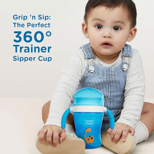 Image of Mee Mee 360 Spout Trainer Sipper 240 ml | Dual Handle, Anti-Leak & Spillproof Sippy Cup | BPA-Free | Dust Cover | Lightweight & Easy Grip Handles (Blue)