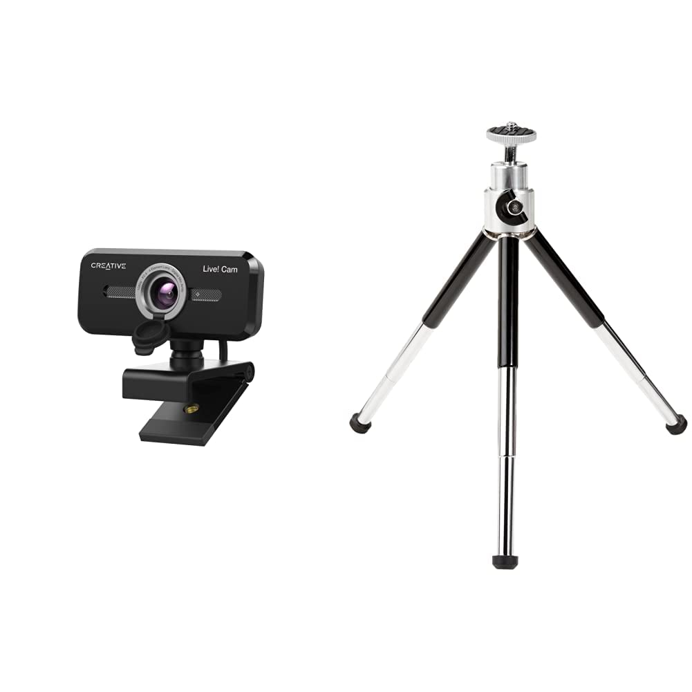 CREATIVE Live! Cam Sync 1080p V2 Full HD Webcam USB grandangolare & Amazon Basics Mini treppiedi, leggero