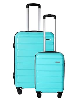 Teakwood Large 8 Wheel Set of 2 Trolley Bag, Hard Cabin with Zipper Closure, Adjustable Push Button & Cross Side Strap, TSA Lock System 360 Degree (Small-Medium, Aqua Green)