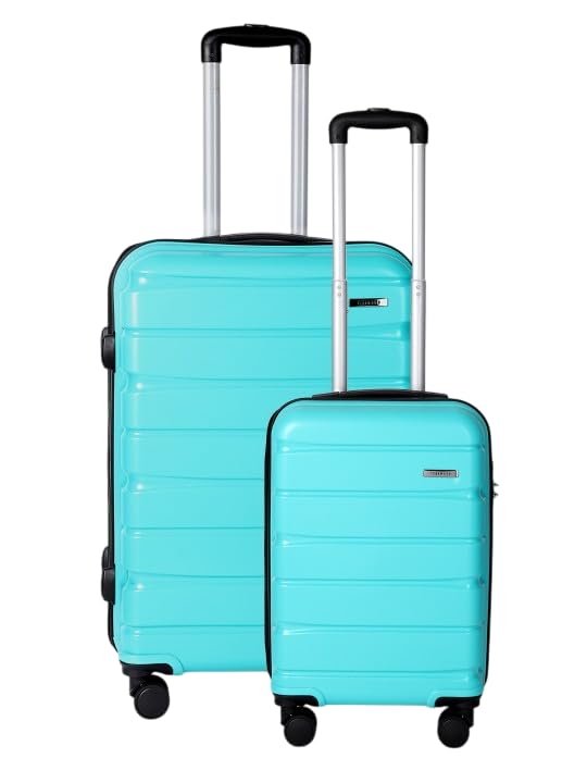 Image of Teakwood Large 8 Wheel Set of 2 Trolley Bag, Hard Cabin with Zipper Closure, Adjustable Push Button & Cross Side Strap, TSA Lock System 360 Degree (Small-Medium, Aqua Green)