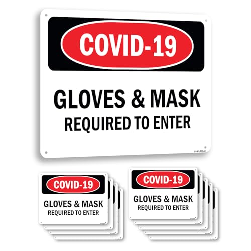 COVID-19 Gloves & Mask Required Sign 10x7 Inch (10 Pack)