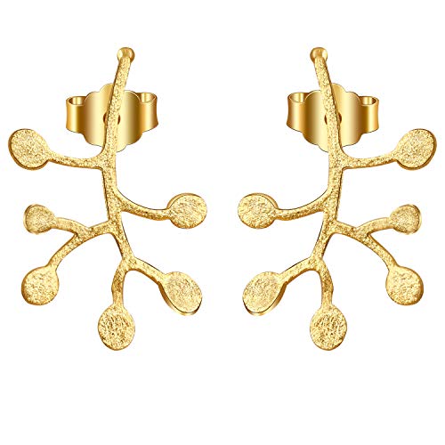 Preisvergleich Produktbild Springlight S925 Sterling Silber Ohrstecker Baum des Lebens Blatt Ohrringe Natürlicher Handgemachter Schmuck Geschenke für Frauen Personalisierte Geschenke.(Gold)