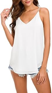 Women's V-Neck Chiffon Spaghetti Strap Cami Top (XX-Large, Adj Strap Off Wht)
