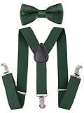 traderplus Men Elastic Suspenders and Bow Ties Set for Wedding, Formal Events (Green)