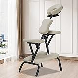 Ruesleag Portable Massage Chair, Height Adjustable Tattoo Chair, Folding Therapy Chair Face Cradle Salon Massage Chair with Carrying Bag (Cream)