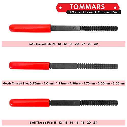 TOMMARS 49-Piece Thread Chaser Set Repair Kit, UNC UNF & Metric with Taps, Dies, and Thread Files for Rethreading and Restoration - Thumbnail 4