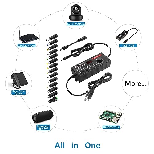Image of SHNITPWR Universal Power Supply DC 24V 12V 5V 6V 9V 14V 19V Adjustable AC /DC Adapter 100V~240V AC to DC Variable Power Converter Multi-Voltage 4V ~ 24V 6A 144W Power Adapter 14 Tips LCD Display