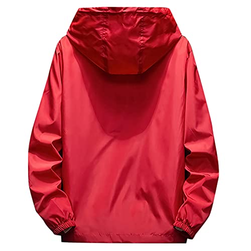 Generisch Winterjacke, Regenjacke Herren Wasserdichte Faltbar Mit Kapuze, Leicht Atmungsaktive Windbreaker Jacke (7XL, Red)