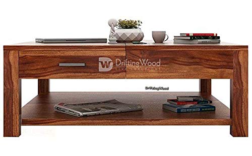 Image of DRIFTINGWOOD Sheesham Wood Borstein Center Coffee Table for Living Room | One Shlef & 4 Drawer | Natural Finish