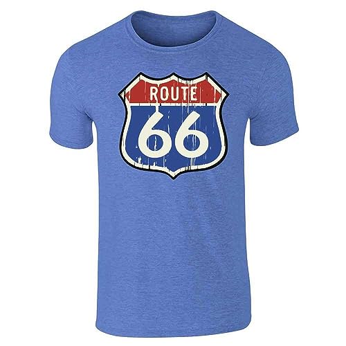 Route 66 Retro Vintage Classic Short Sleeve T-Shirt for Travelers Heather Royal Blue XL