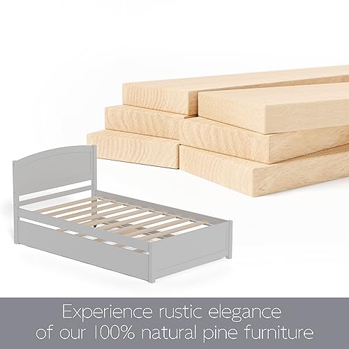 Xilingol Trundle Bed Twin, Solid Wood Beds Frames with Headboard and Wooden Slats Support, Twin Trundle Beds Frame Roll Out, Single Box Bed (No Box Spring Needed), Grey - Thumbnail 3