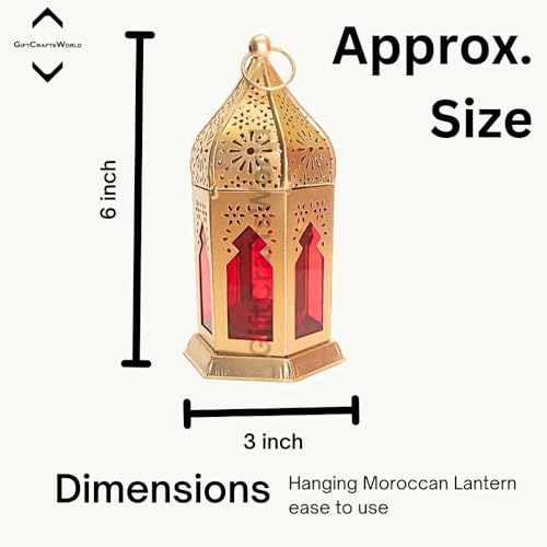 Image of Stainless Steel Moroccan Lanterns & Candle Holders for Home Decor - Unique Diwali & Christmas Gifts (Red, Set of 4)