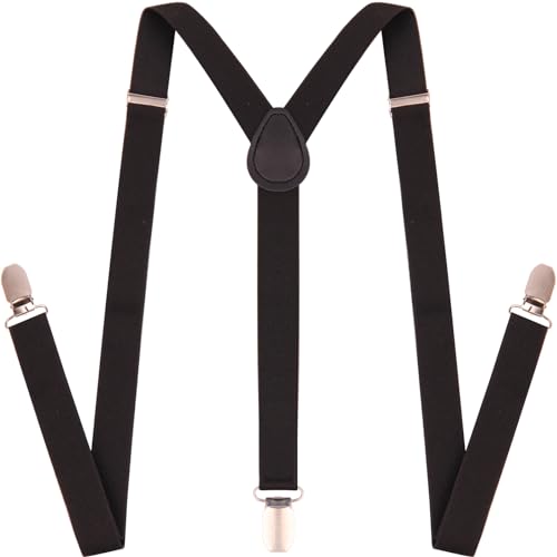 Image of Suspenders for Men and Women Adjustable Elastic 1 inch Wide Leather Heavy Pants Strong Metal Clips Suspender Costume