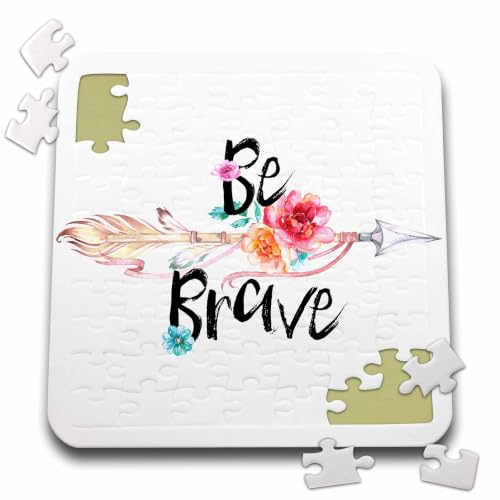 3dRose PS Inspiration - Be Brave Floral Arrow 10x10 Inch Puzzle