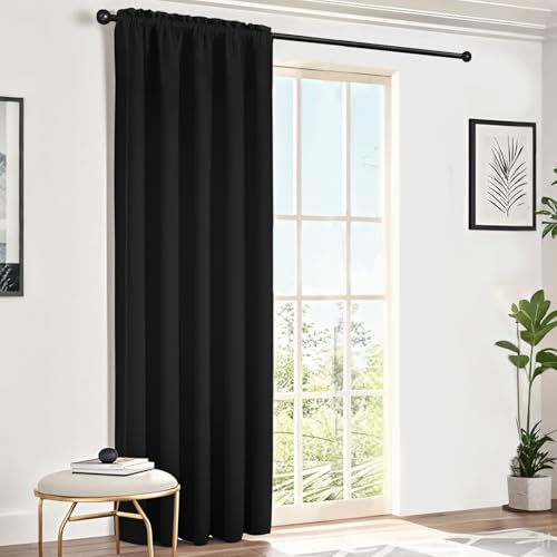 NAKIHOUSE Black Blackout Curtains, Thermal Curtains 95 Inch Drop Slot Top Curtains, Single Curtain for Door Doorway Window Living Room Bedroom, 1 Panel