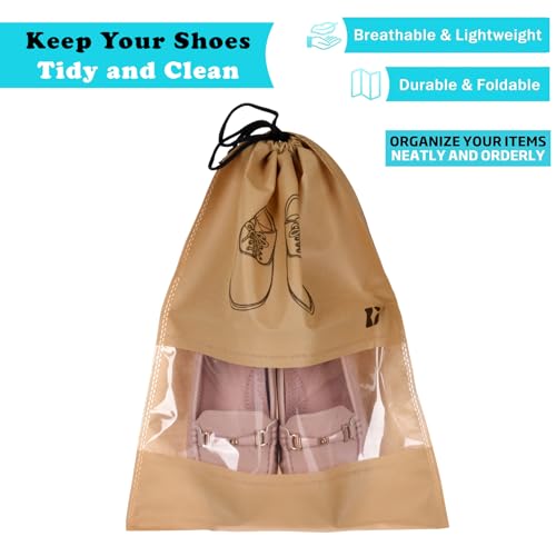 Image of Kuber Industries Pack of 24 Shoe Bags | Shoe Bags for Travel | Non-Woven Shoe Storage Bags | Storage Organizers Set | Shoe Cover with Transparent Window | Shoe Dori Cover | Beige