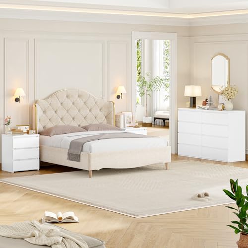 Image of FOTOSOK Nightstands Set of 2 with 3 Drawers, White Nightstand Bedside Table Set of 2 for Bedroom, 17.7W*15D*21.7H Bedroom Night Stands with Cut-Out Handle, Sofa Side End Table for Home Office
