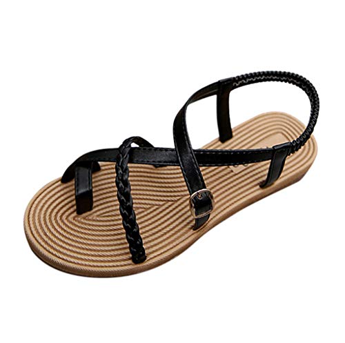 VECDY Sandalias Mujer Verano 2019, Moda Comoda Zapatillas 2019 Casual Plana Sandalias Planas Sandalias con Hebilla De Cinturón Zapatos Bohemias Romanas Hebilla Zapatillas Playa Negro,39