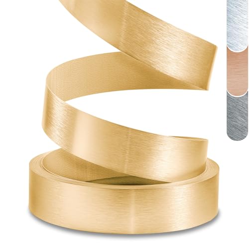 Image of Gold PVC Edge Banding, 1 1 /2 inch x 25ft Brushed Edge Banding Aluminum Edge Trim for Cabinet Repair Furniture Restoration