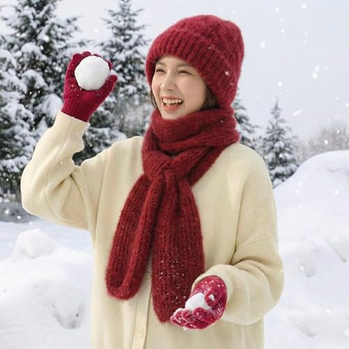 Image of Kraptick Women's Winter Cap and Scarf Set - Thick Fleece Lined Knitted Beanie Hat and Neck Warmer Muffler for Ladies, Soft & Stretchable Woolen Snow Proof for Extreme Cold -4