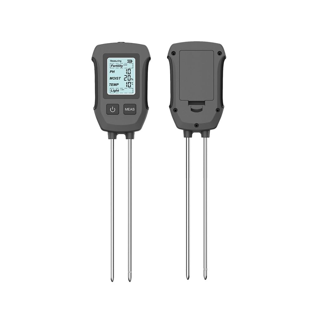 Tester del suolo 5 in 1, misuratore digitale di umidità, pH, fertilità, temperatura della luce solare(Black)