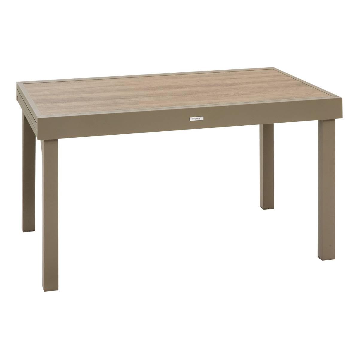 Hespéride - Table de Jardin Extensible Piazza Café - 10 Places - Aluminium Traité Epoxy Antirouille - Plateau Verre Trempé Effet Bois - Meuble d'Extérieur à Rallonge Coulissante