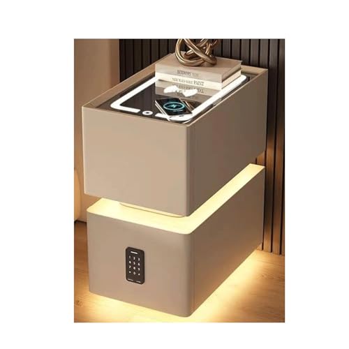 Table de chevet moderne à DEL étroite avec station de charge et verrouillage par mot de passe – Table de chevet en bois massif, mini armoire...