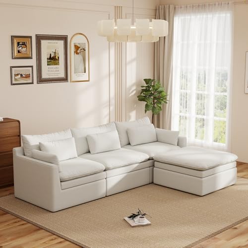 Image of WJShome Modular Sectional Sofa, Deep Seat L-Shaped Cloud Couch with Water-Resistant & Stain-Resistant Fabric, Removable Washable Covers,Modern Sleeper Sofa for Living Room, Apartment, White
