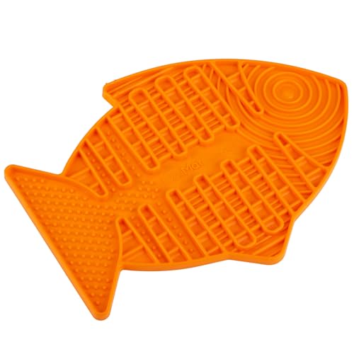Image of LickiMat Casper, Fish-Shaped Cat Slow Feeders for Feline Boredom and Anxiety Reduction; Perfect for Food, Treats and Anxiety Reduction, Orange