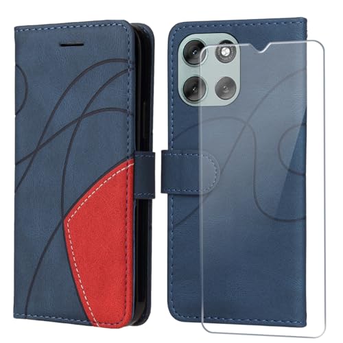 FHSYCR Hülle für Motorola Moto G56 5G Leder Handyhülle mit Displayschutzfolie, mit Kartenfächer und Magnetverschluss, PU Flip Brieftasche Case Schutzhülle für Motorola Moto G56 5G - Blau FHSYCR Hülle für Motorola Moto G56 5G Leder Handyhülle mit Displayschutzfolie, mit Kartenfächer und Magnetverschluss, PU Flip Brieftasche Case Schutzhülle für Motorola Moto G56 5G - Blau